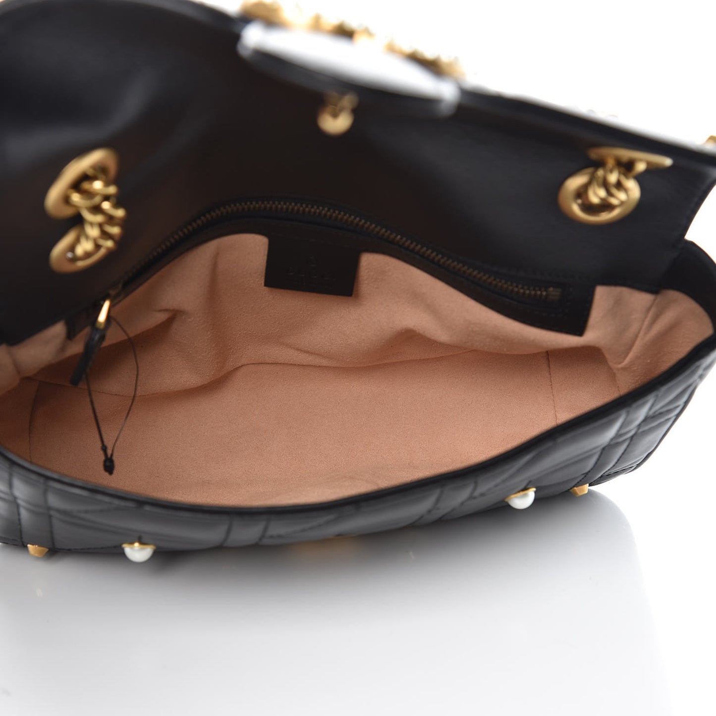 Calfskin Matelasse Studded Small Pearly GG Marmont Shoulder Bag Black