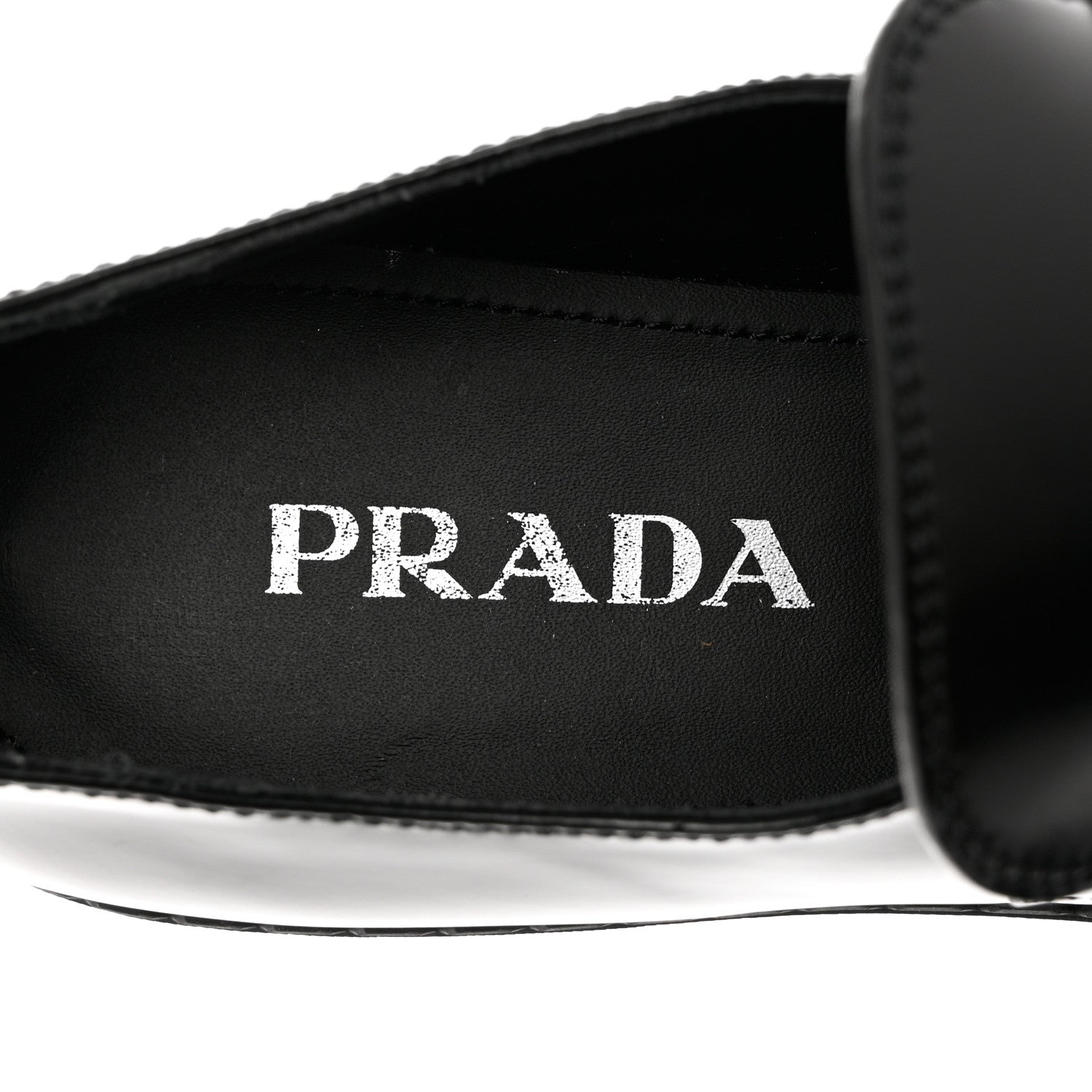 Prada Spazzolato Metal Triangle Logo 50mm Loafers 39 Black 7 of 10