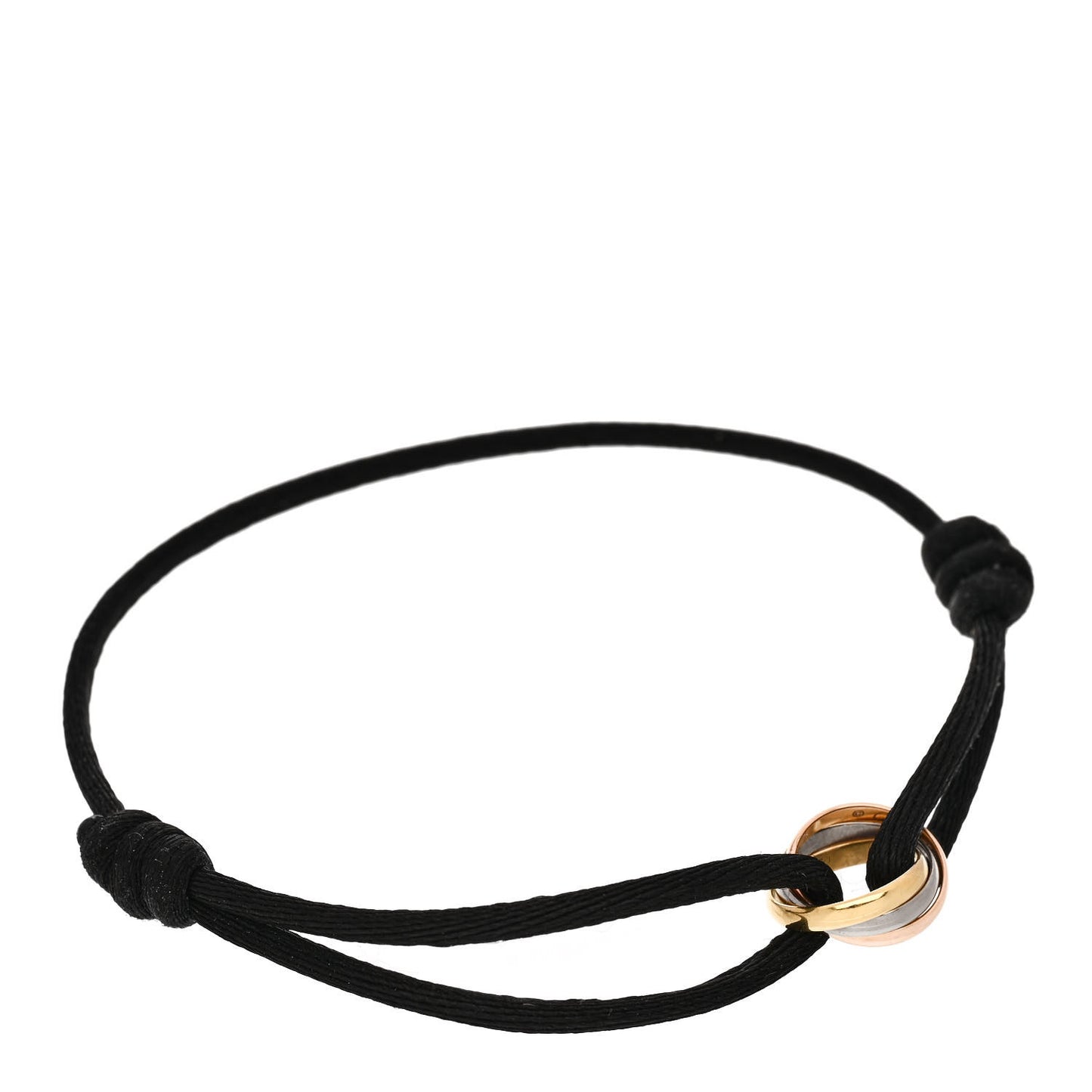 18K Pink Yellow White Gold Trinity Adjustable Cord Bracelet Black