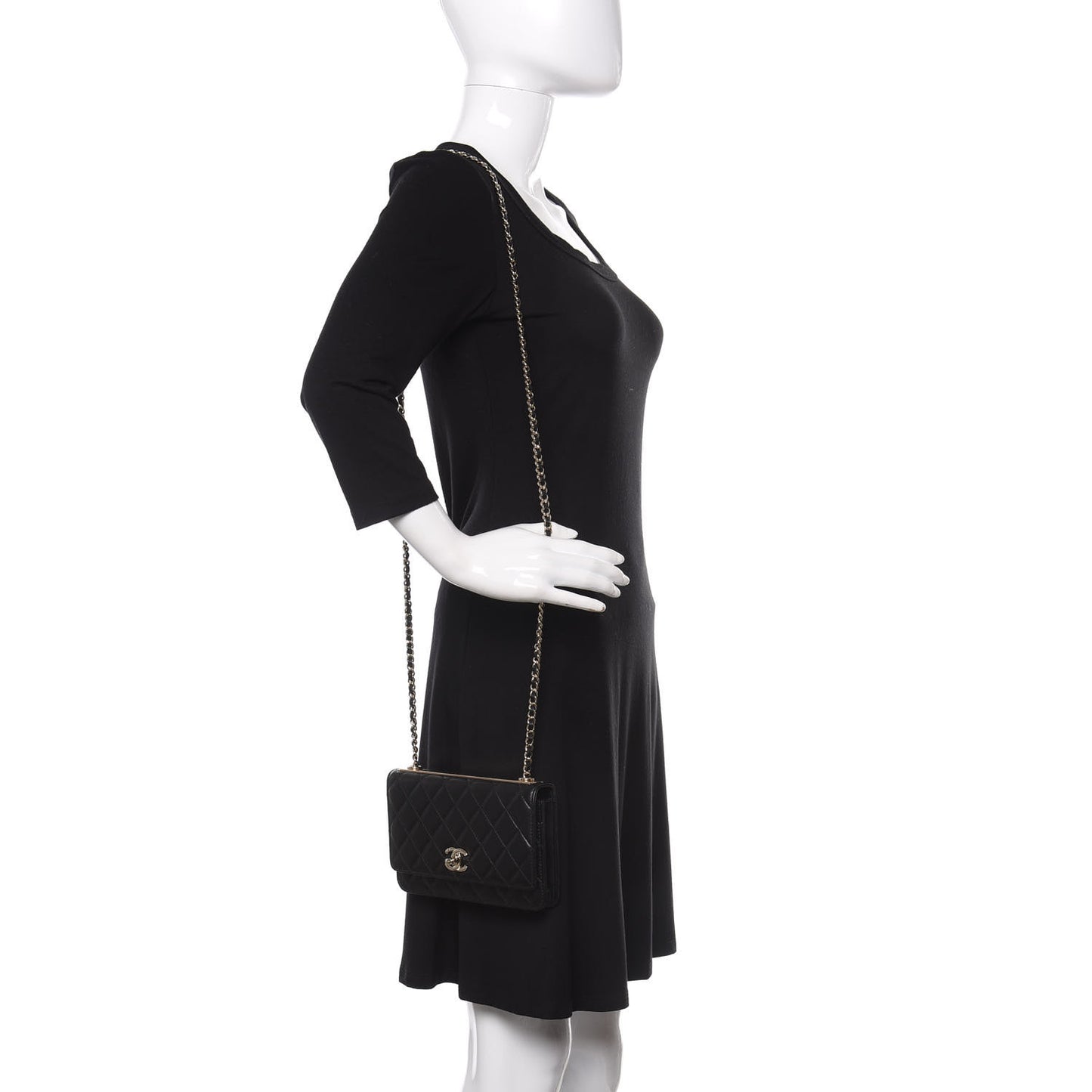 Lambskin Quilted Trendy CC Wallet On Chain WOC Black
