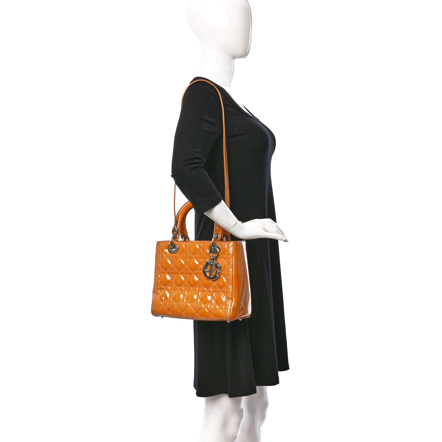 Patent Cannage Medium Lady Dior Beige