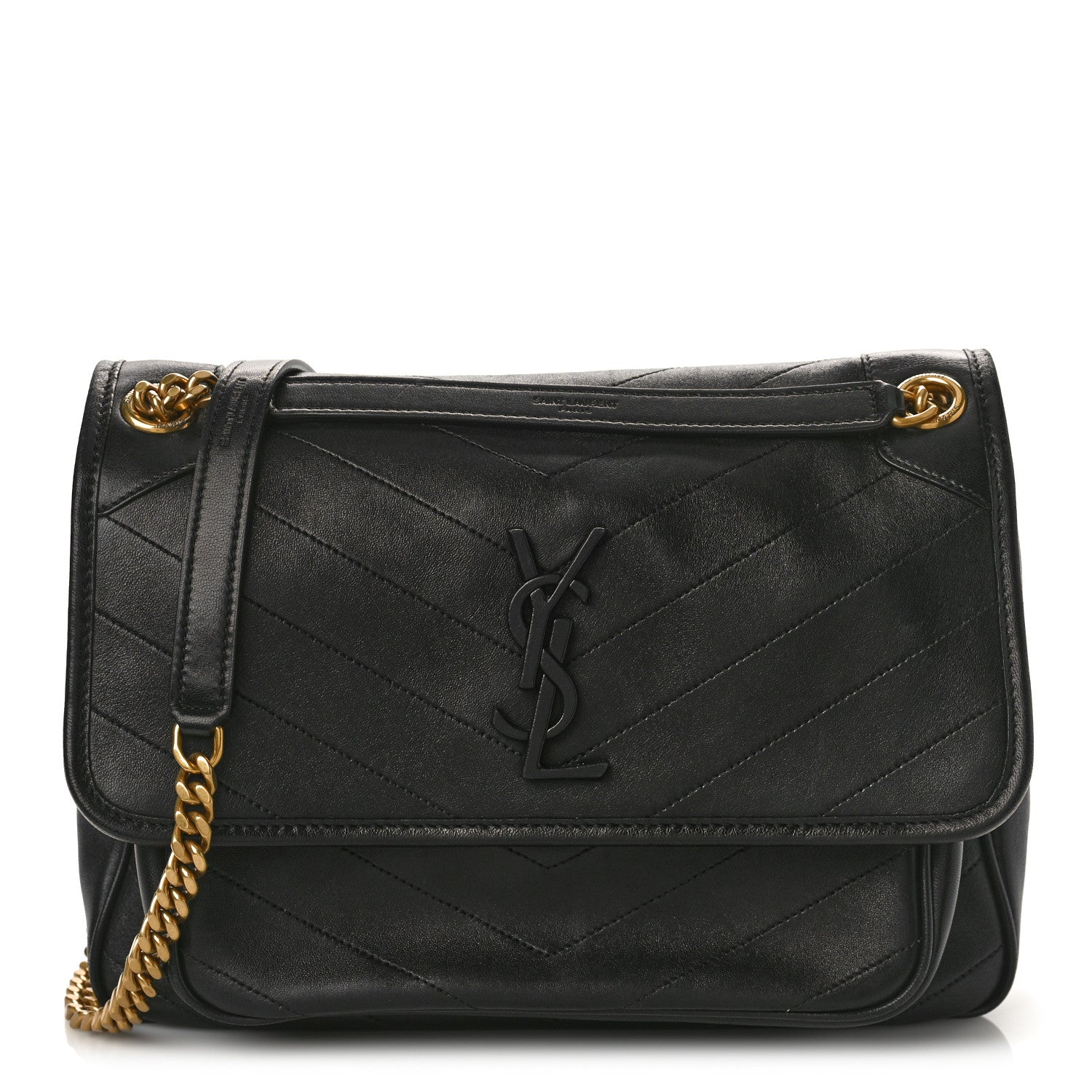 Saint Laurent Lambskin Matelasse Monogram Medium Niki Chain Satchel Black 1 of 9