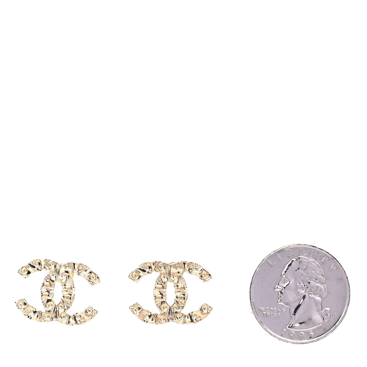 Metal Textured CC Earrings Gold
