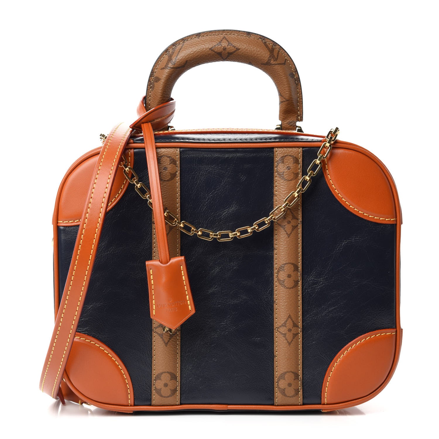 Louis Vuitton Calfskin Reverse Monogram Valisette PM Navy Caramel 1 of 11