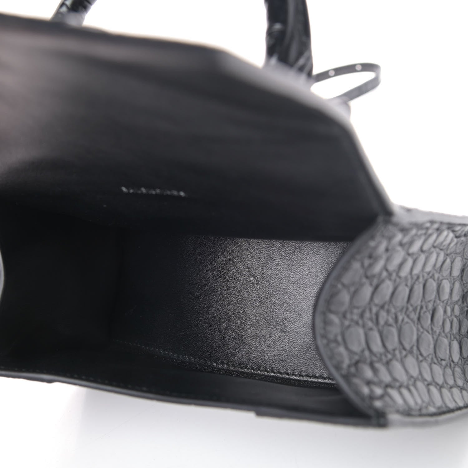 Balenciaga Shiny Calfskin Monochrome Crocodile Embossed Hourglass Top Handle Bag XS Black 4 of 4