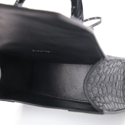 Balenciaga Shiny Calfskin Monochrome Crocodile Embossed Hourglass Top Handle Bag XS Black 4 of 4
