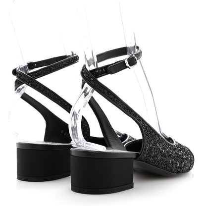 Chanel Glitter Grosgrain Cap Toe CC Ankle Wrap Pumps 37 Black 5 of 9