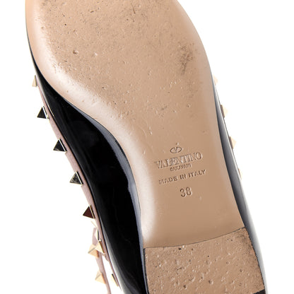 Valentino Garavani Patent Rockstud Cage Ballerina Flats 38 Black Poudre 9 of 10