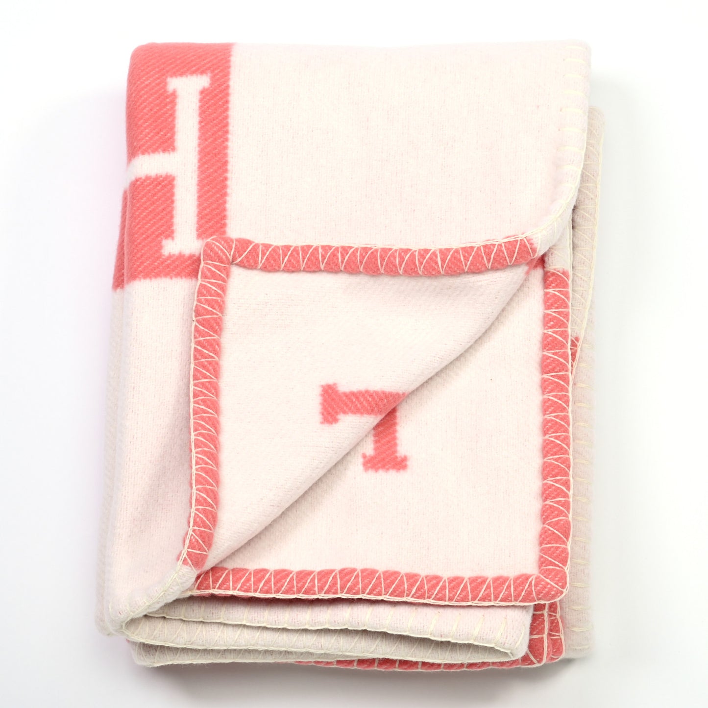Wool Cashmere Avalon Baby Blanket Rose Airelle White