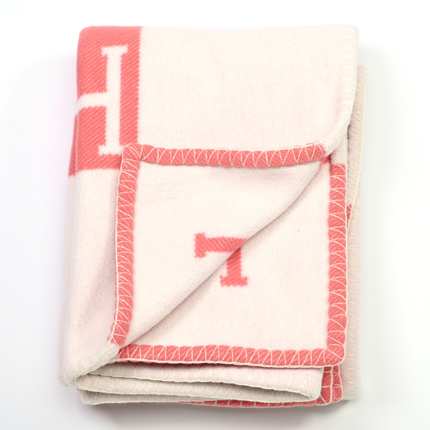 Hermes Wool Cashmere Avalon Baby Blanket Rose Airelle White 2 of 3