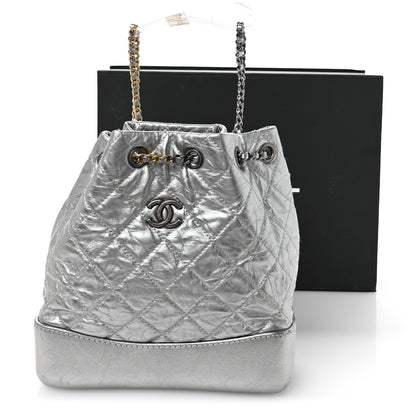 Chanel Metallic Crumpled Calfskin Quilted Small Gabrielle Backpack Silver 11 of 11