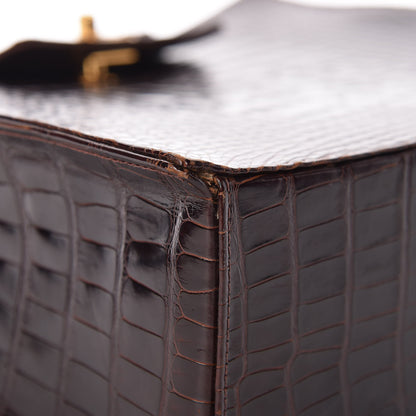 Chanel Shiny Crocodile Top Handle Tote Chocolate 12 of 19