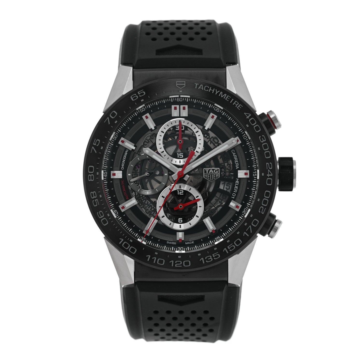 Tag Heuer Stainless Steel 45mm Carrera Chronograph Automatic Watch Black CAR2A1Z 1 of 5