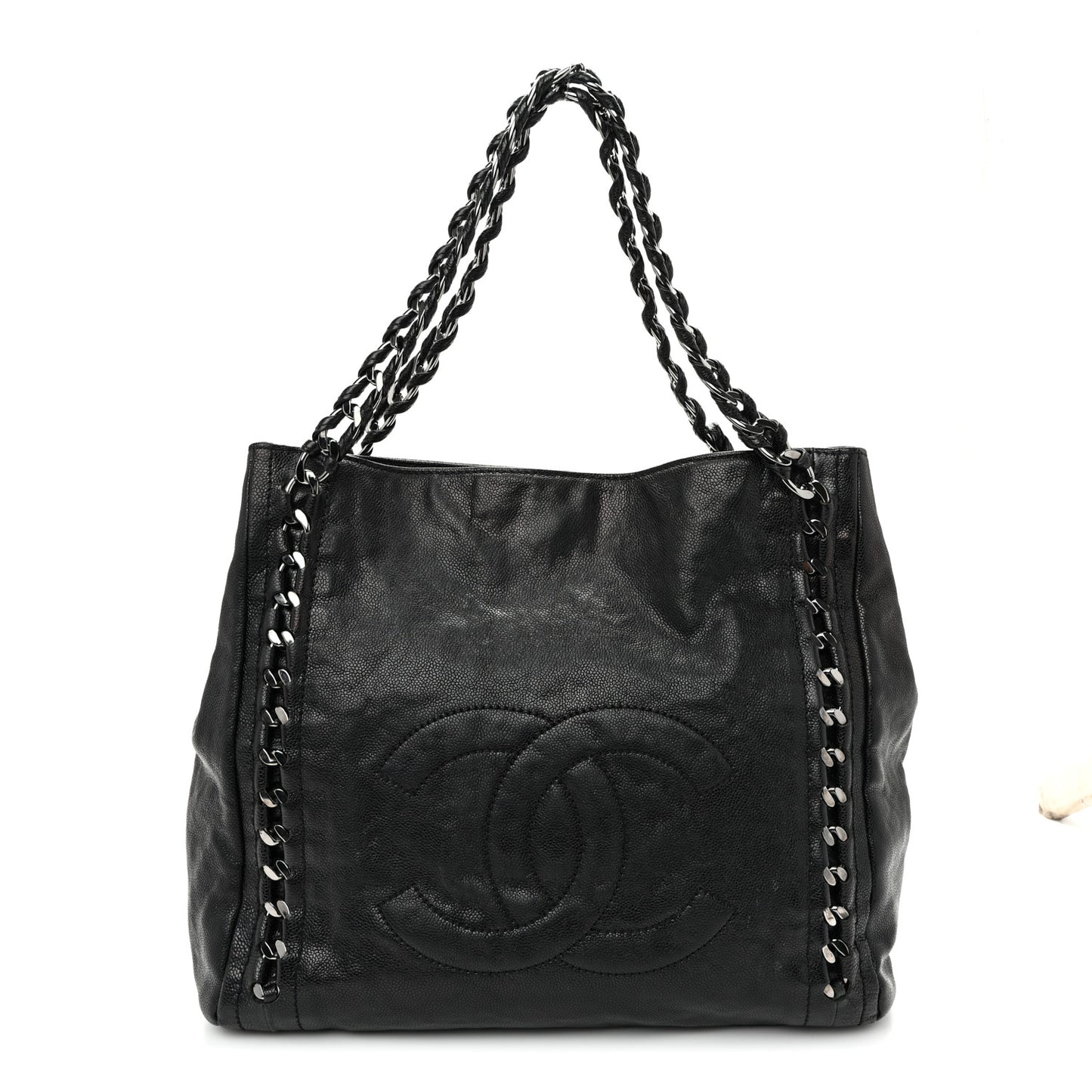 Glazed Caviar Modern Chain Tote Black