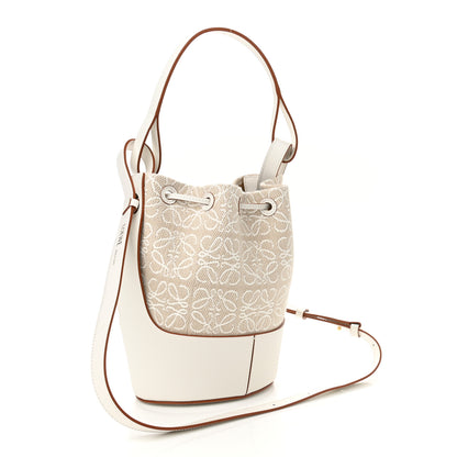 Loewe Calfskin Jacquard Linen Anagram Embroidered Small Balloon Bucket Bag Ecru White 3 of 8