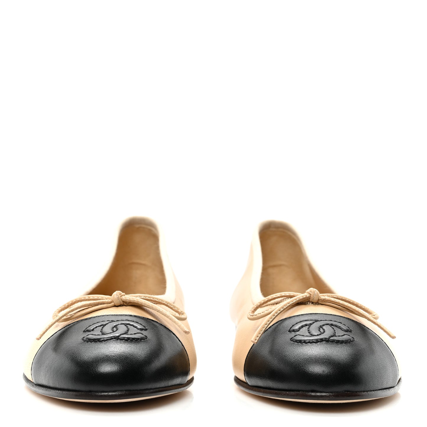 Lambskin Cap Toe CC Ballerina Flats 36 Beige Black