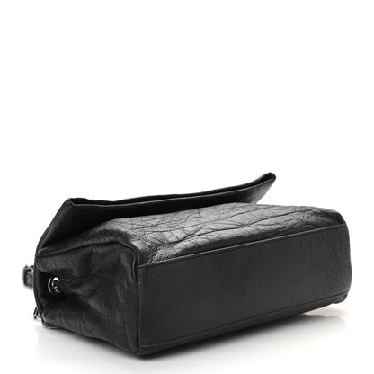Saint Laurent Calfskin Crocodile Embossed Medium West Hollywood Monogram Fold-Over Black 4 of 9