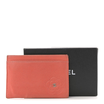 Chanel Goatskin Embossed Camellia Card Holder Coral 10 of 10