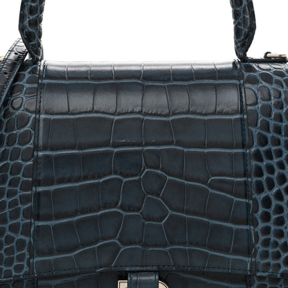 Balenciaga Shiny Calfskin Crocodile Embossed Medium Hourglass Top Handle Bag Denim Blue 8 of 12
