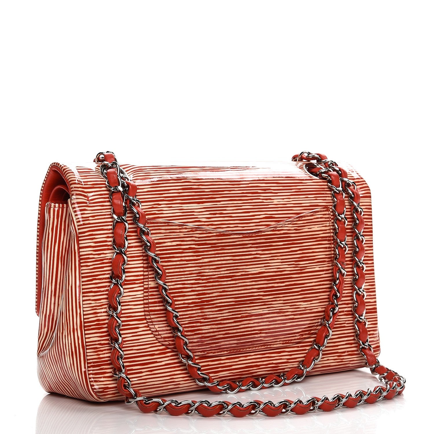 Chanel Patent Calfskin Striped Medium Double Flap Red 3 of 12
