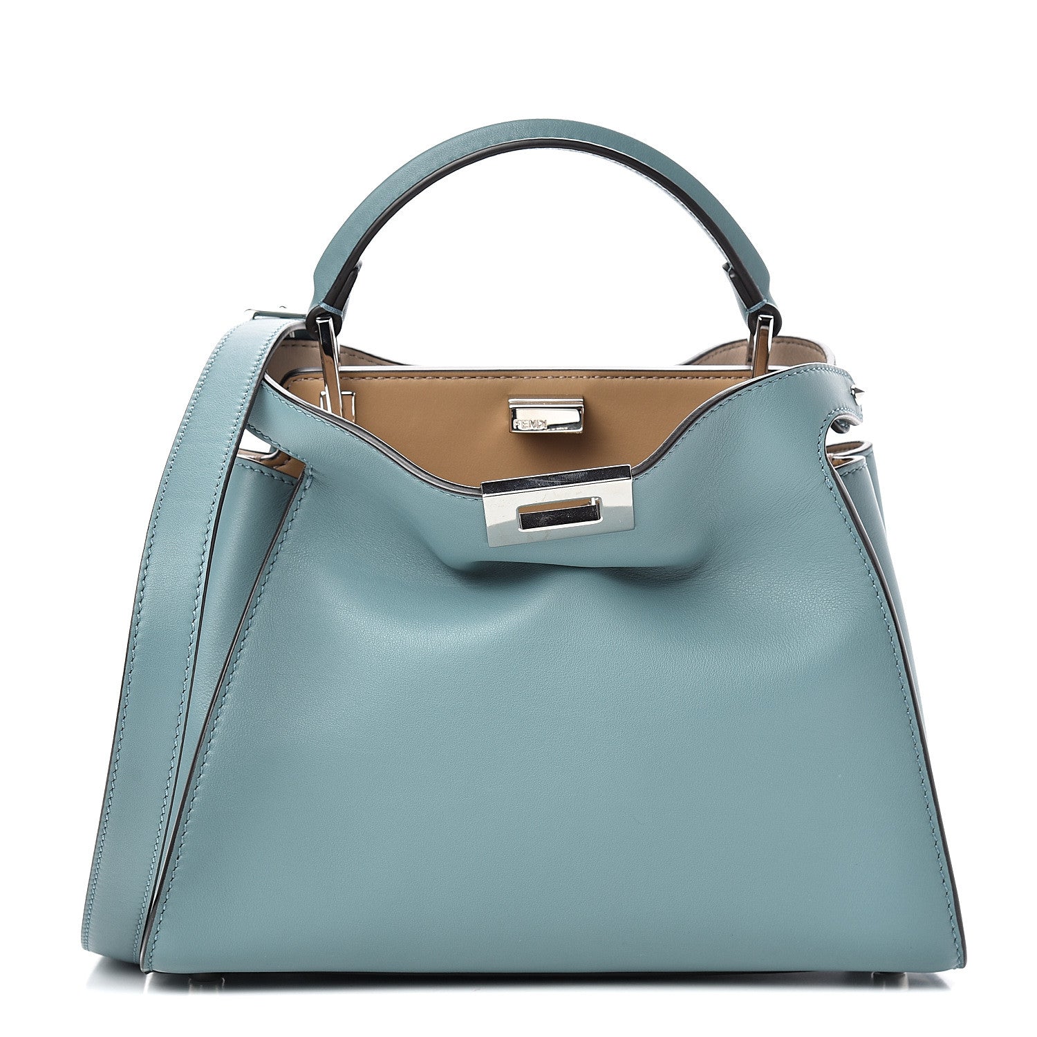 Fendi Vitello Tahiti Burro Bi-Color Medium Peekaboo Iconic Essentially Satchel Pound Sand Nuvola 2 of 11