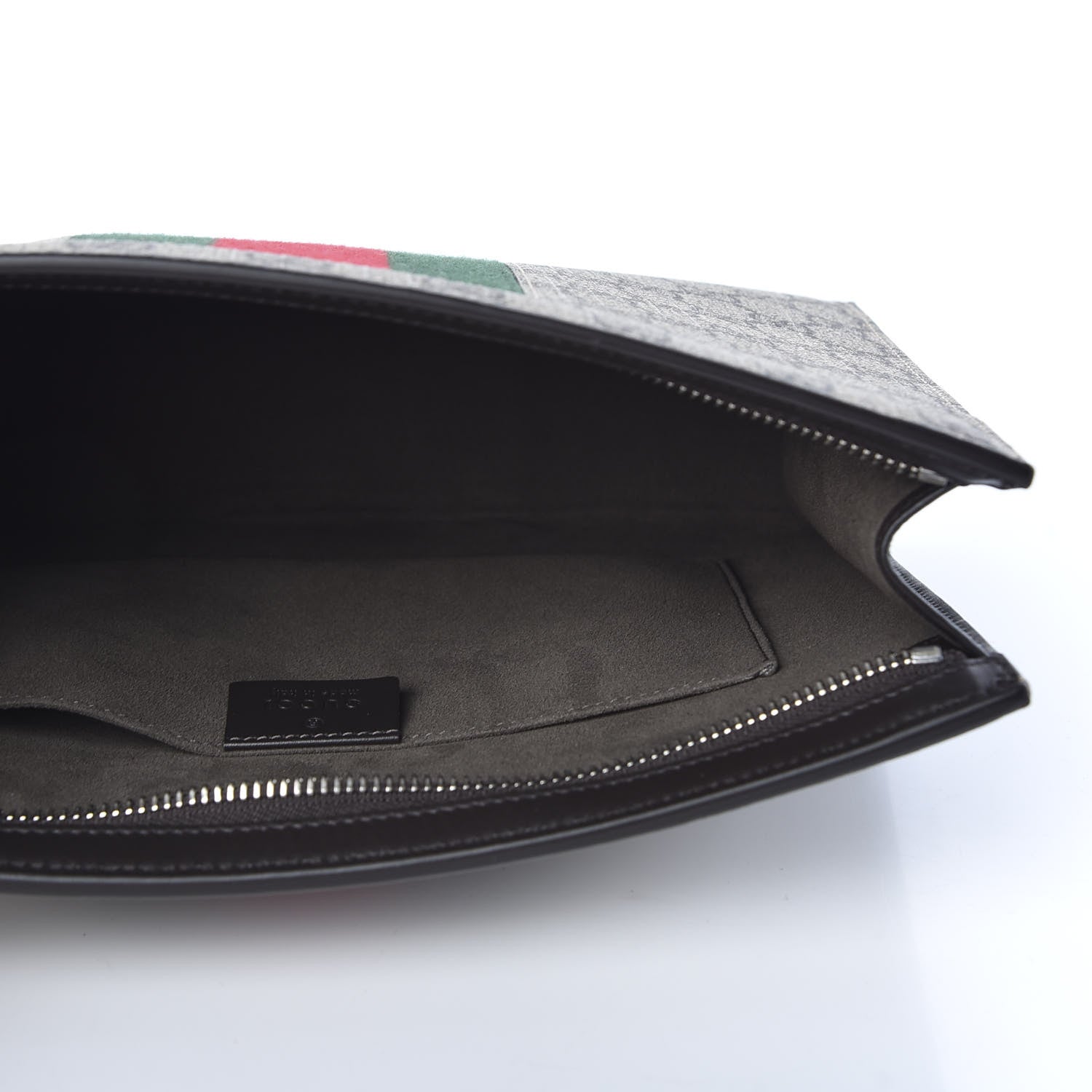 Gucci GG Supreme Monogram Selleria Calfskin Web New Web Cosmetic Case Beige Ebony Cocoa 4 of 9