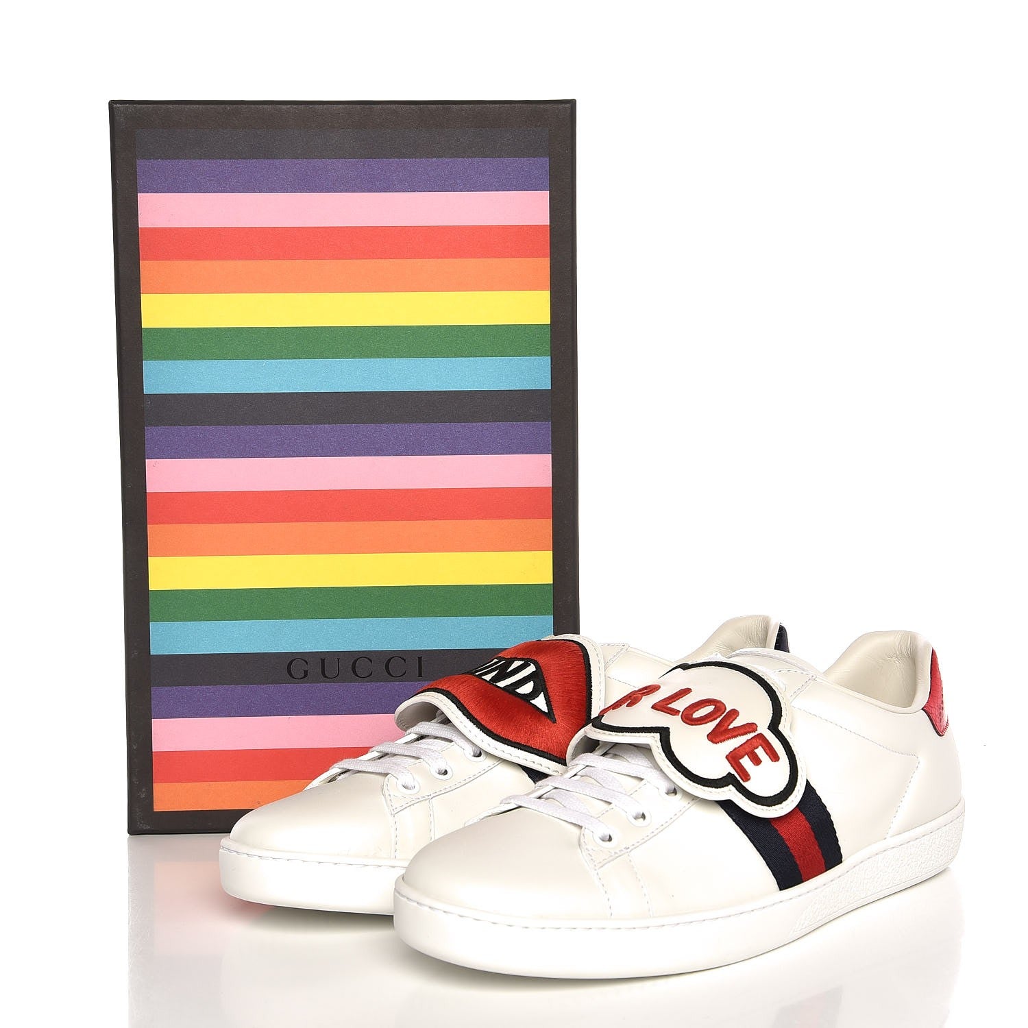 Gucci Calfskin Ayers Blind For Love Embroidered Womens Ace Sneakers 41 White 10 of 10