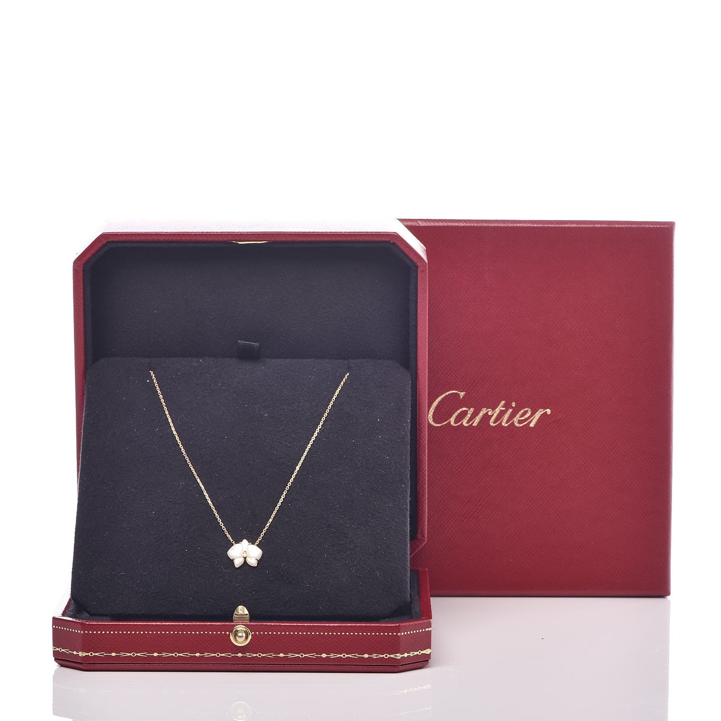 18K Yellow Gold Mother Of Pearl Diamond Caresse D'Orchidees Par Necklace