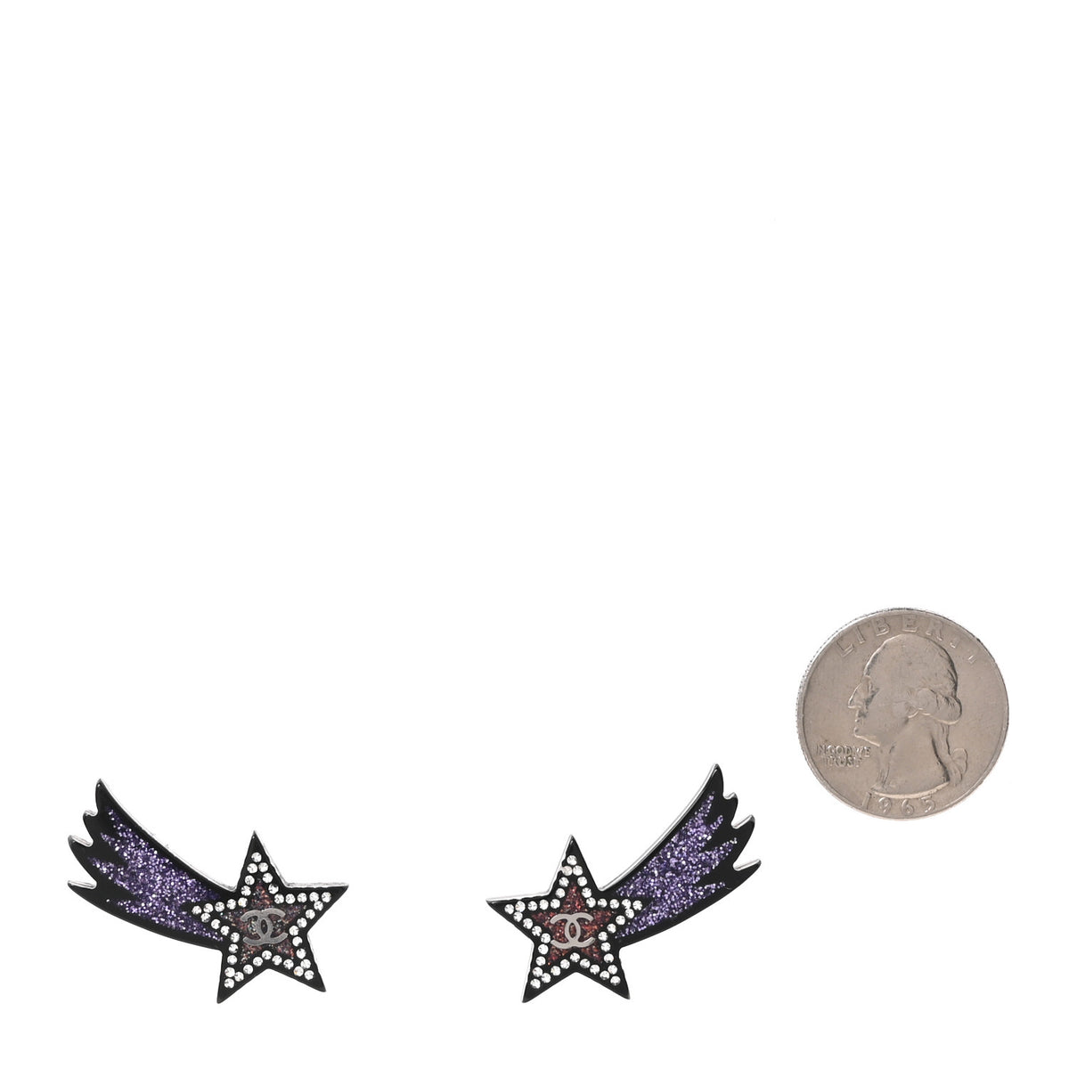 Resin Crystal CC Shooting Star Earrings Silver Purple