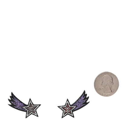 Chanel Resin Crystal CC Shooting Star Earrings Silver Purple 2 of 4