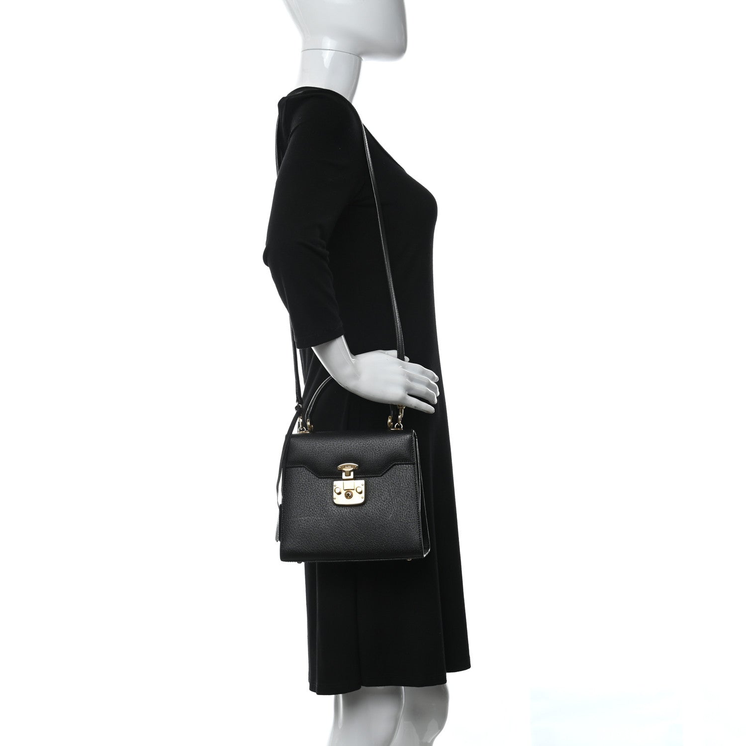 Gucci Textured Calfskin Lady Lock Top Handle Frame Bag Black 2 of 10