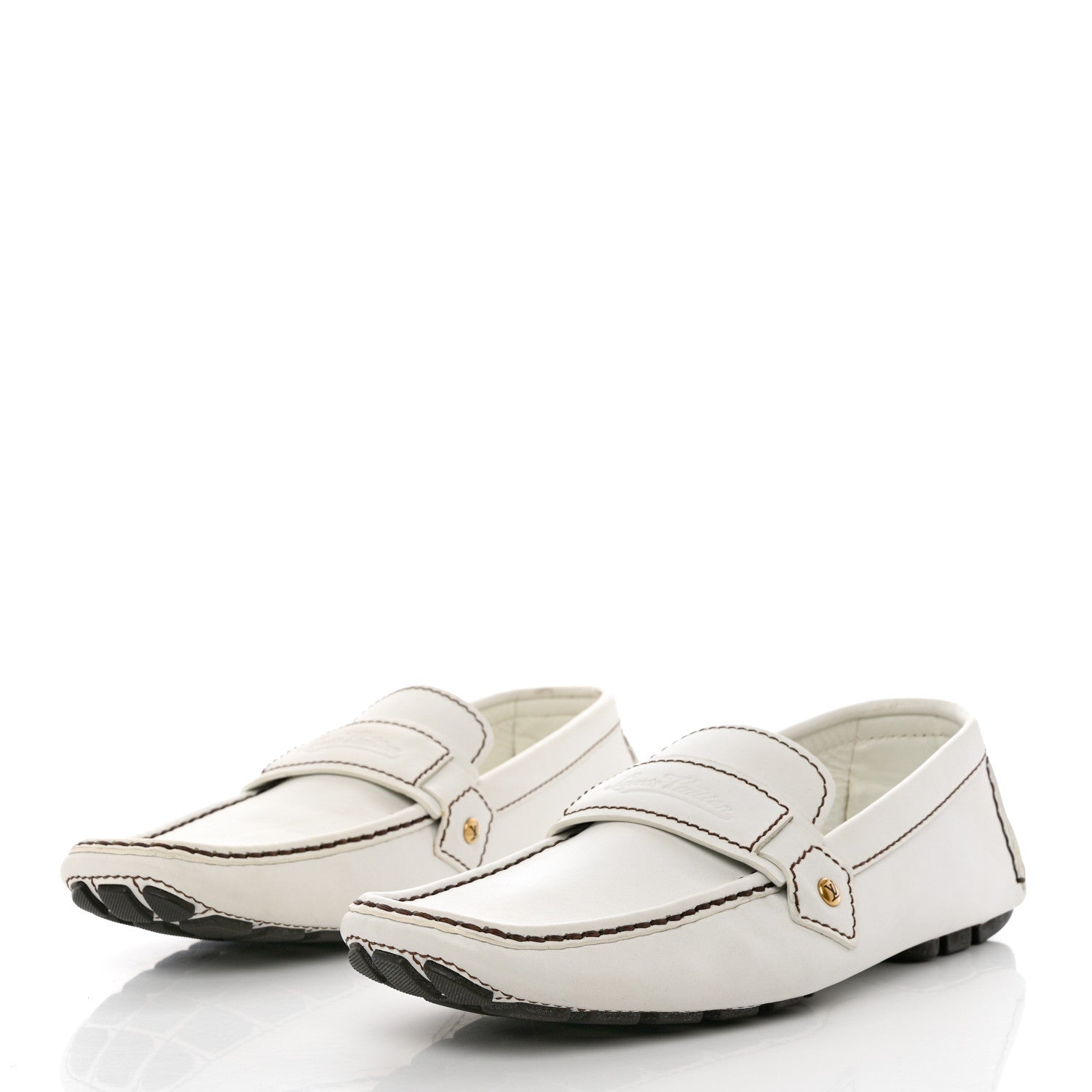 Louis Vuitton Calfskin Mens Monte Carlo Car Shoe Moccasin Loafers 8.5 White 3 of 12