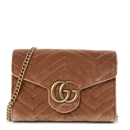 Gucci Velvet Matelasse GG Marmont Chain Wallet Taupe 1 of 11