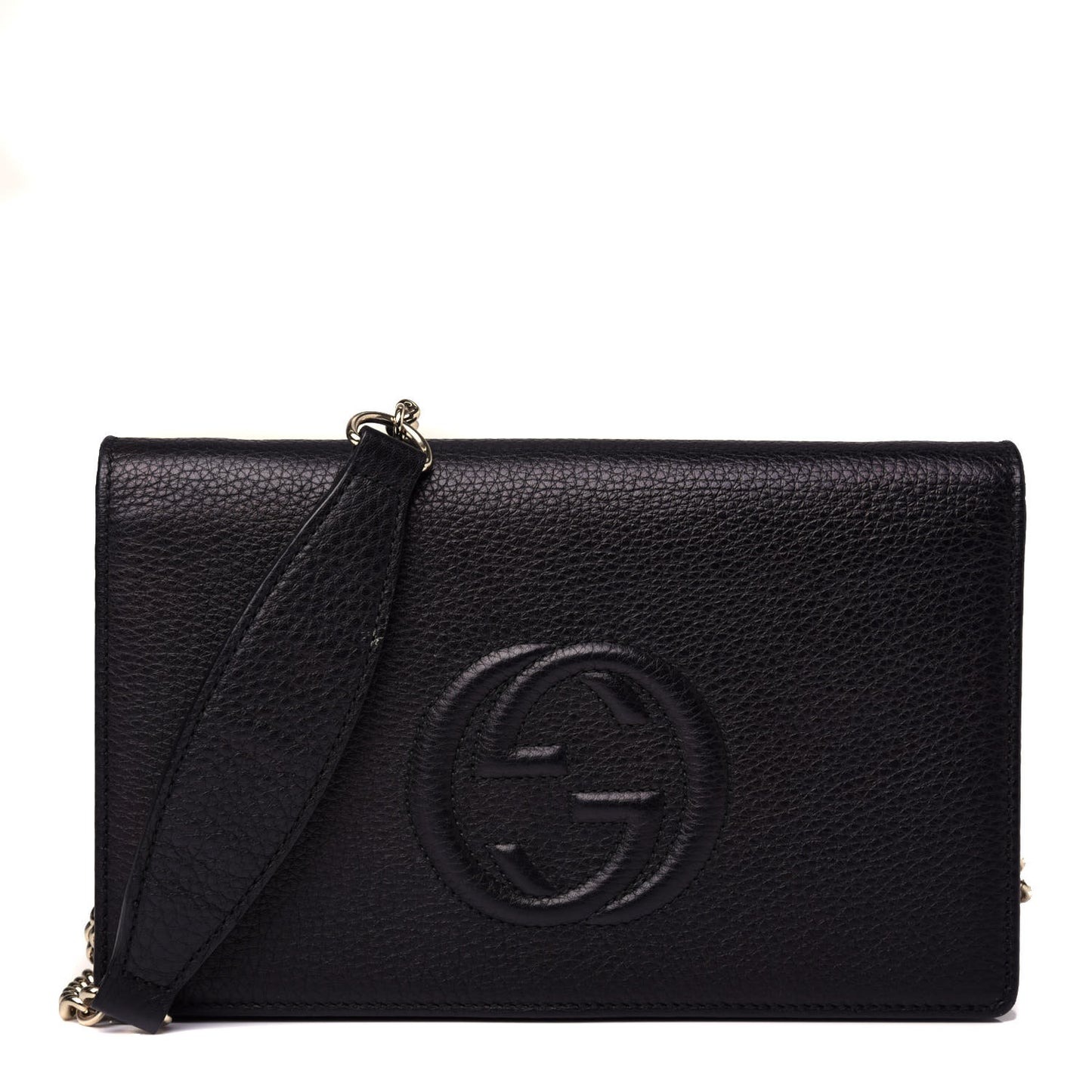 Pebbled Calfskin Soho Wallet on Chain Black
