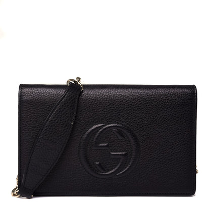 Gucci Pebbled Calfskin Soho Wallet on Chain Black 1 of 9