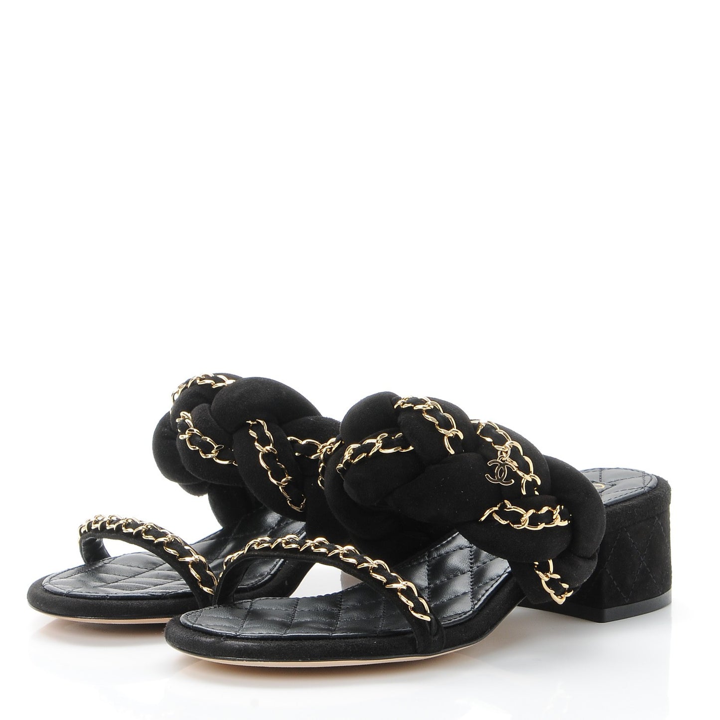 Kid Suede Chain Braided Sandals 36 Black