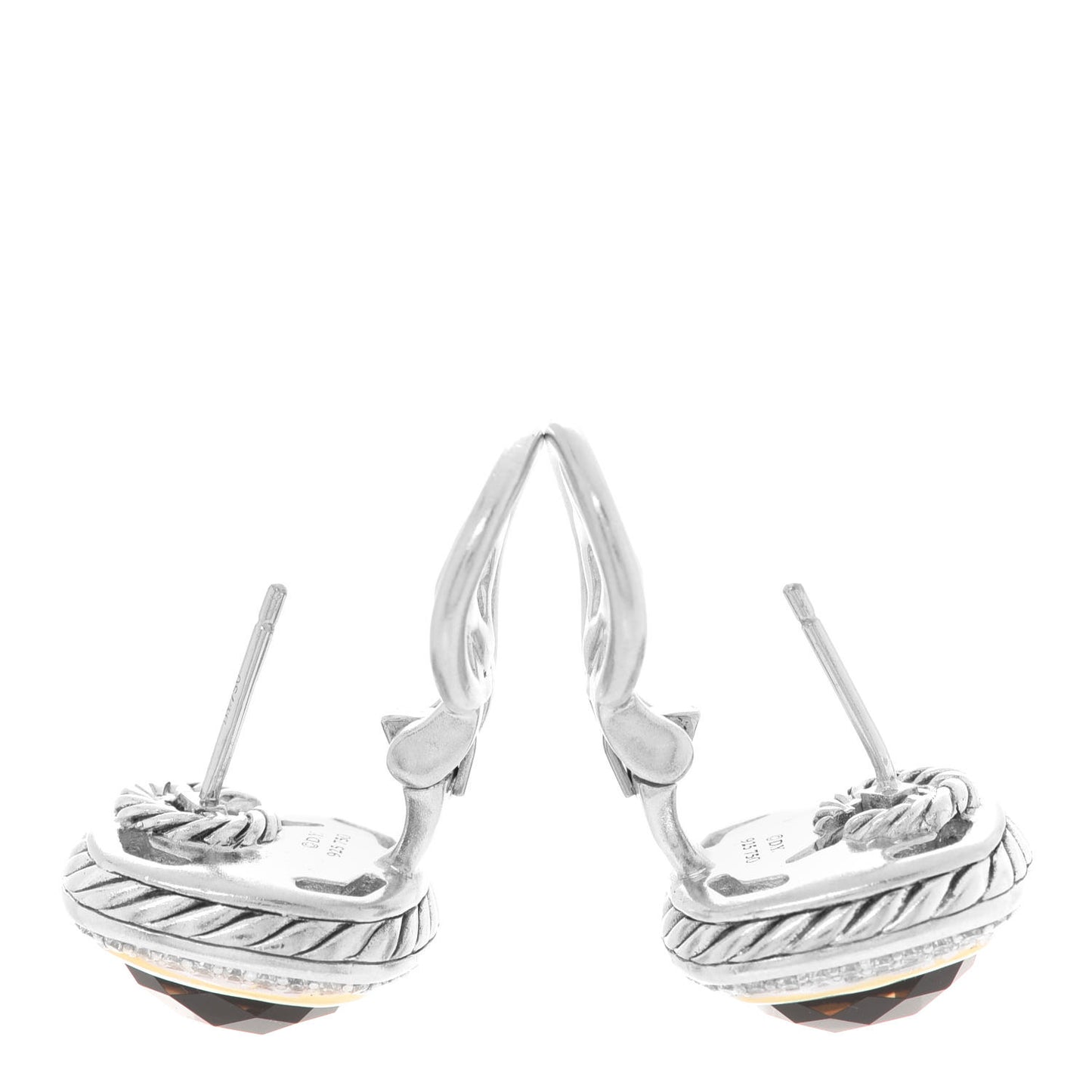 Sterling Silver 18K Yellow Gold Diamond Smoky Quartz 11mm Albion Earrings