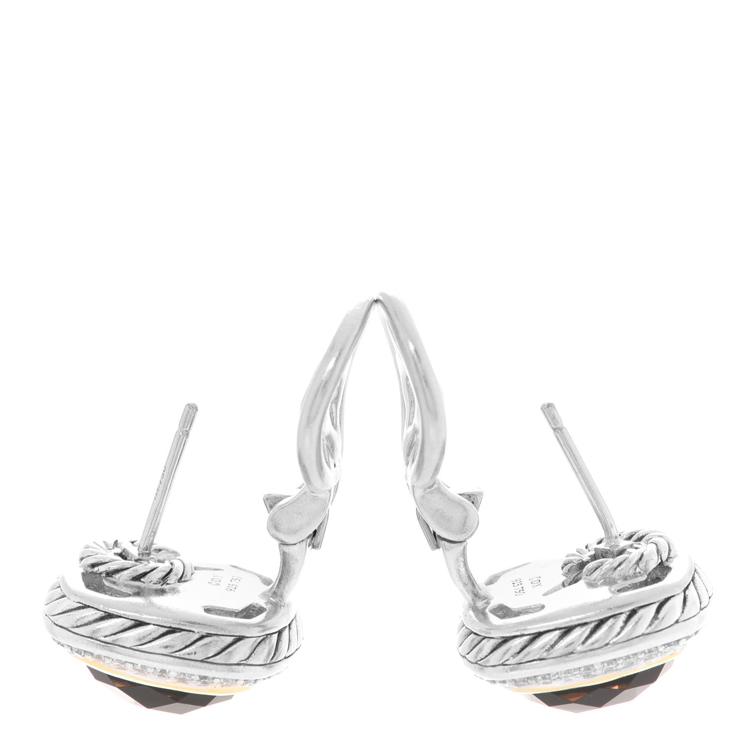 David Yurman Sterling Silver 18K Yellow Gold Diamond Smoky Quartz 11mm Albion Earrings 3 of 6