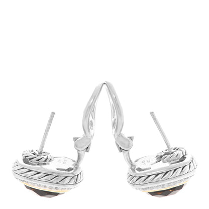 David Yurman Sterling Silver 18K Yellow Gold Diamond Smoky Quartz 11mm Albion Earrings 3 of 6
