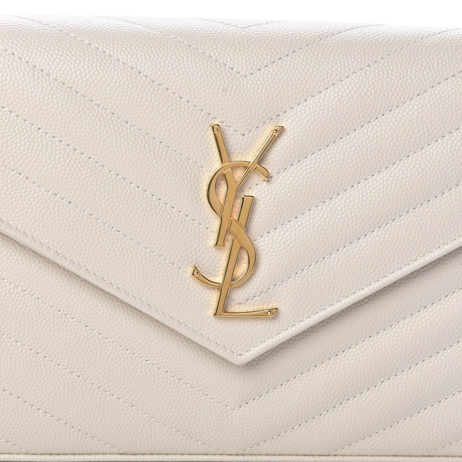 Saint Laurent Grain De Poudre Matelasse Chevron Monogram Chain Wallet Porcellana 8 of 11