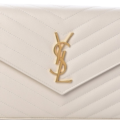 Saint Laurent Grain De Poudre Matelasse Chevron Monogram Chain Wallet Porcellana 8 of 11