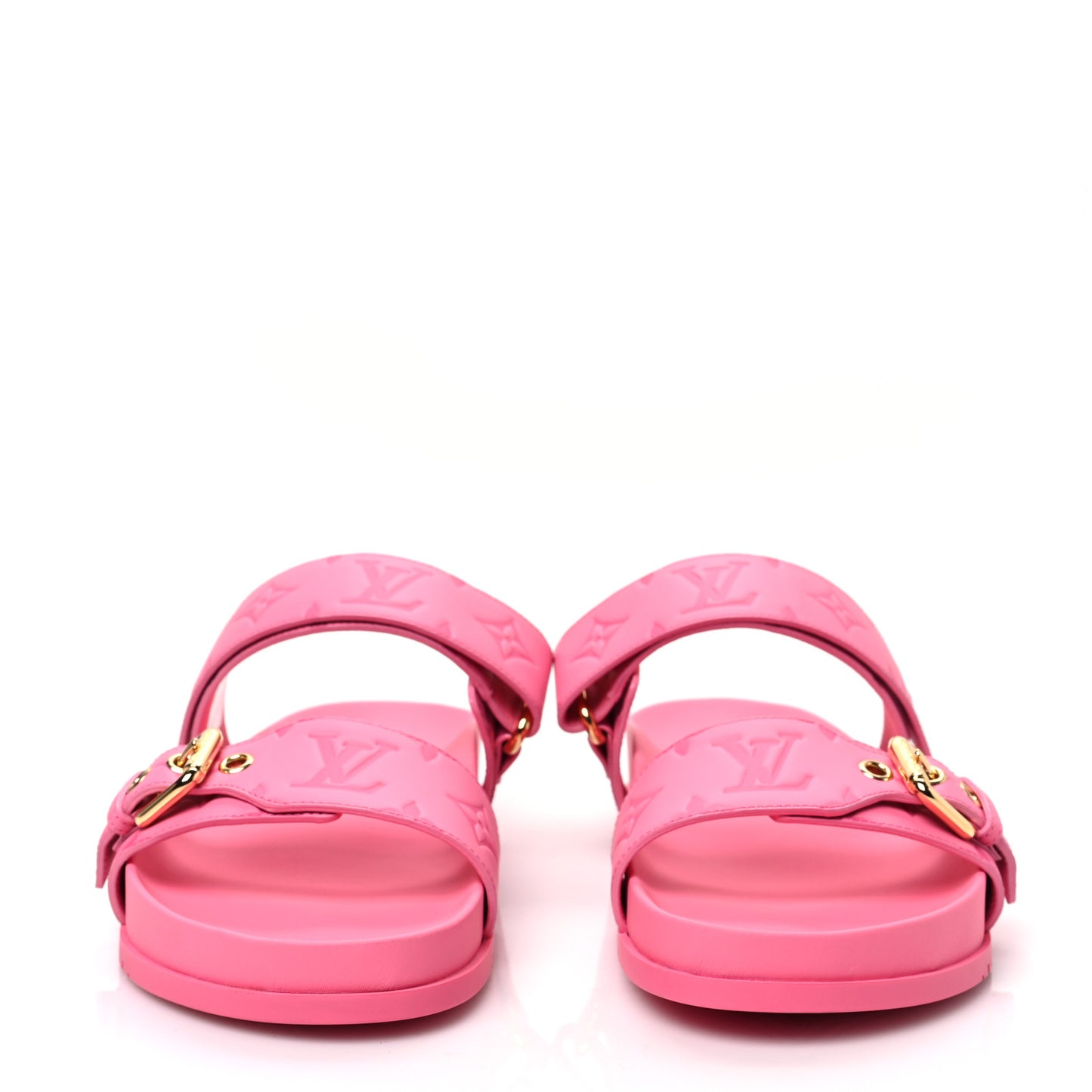 Calfskin Monogram Embossed Bom Dia Flat Mule Sandals 39.5 Pink