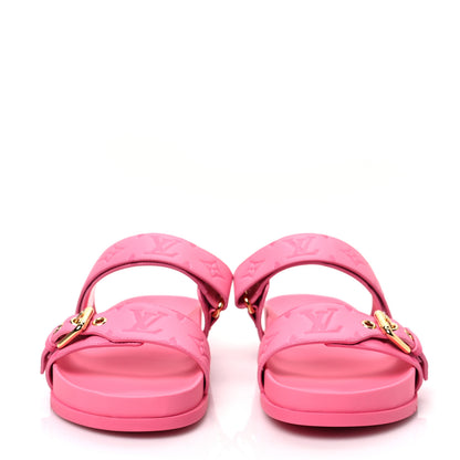 Louis Vuitton Calfskin Monogram Embossed Bom Dia Flat Mule Sandals 39.5 Pink 2 of 8