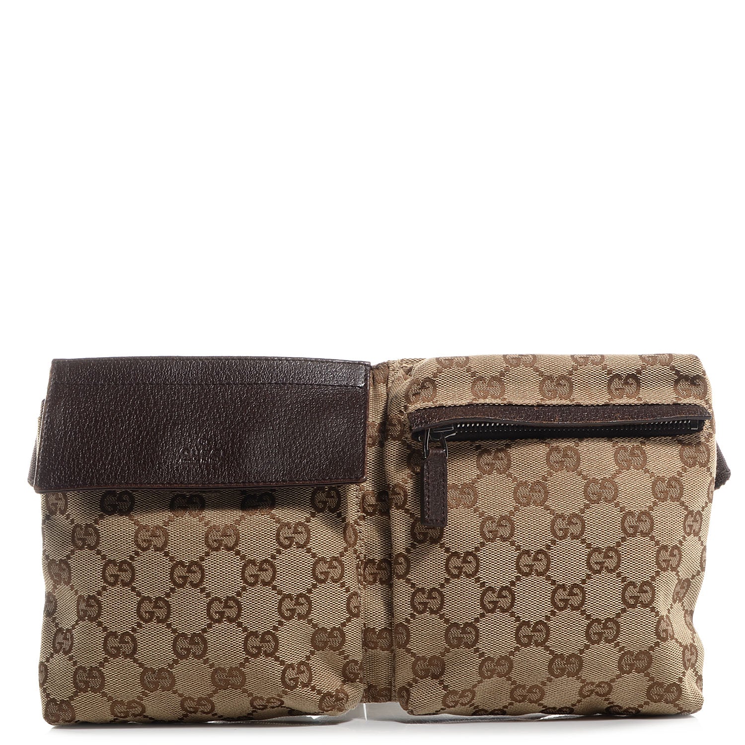 Gucci GG Monogram Web Double Pocket Belt Bag Dark Brown 1 of 7