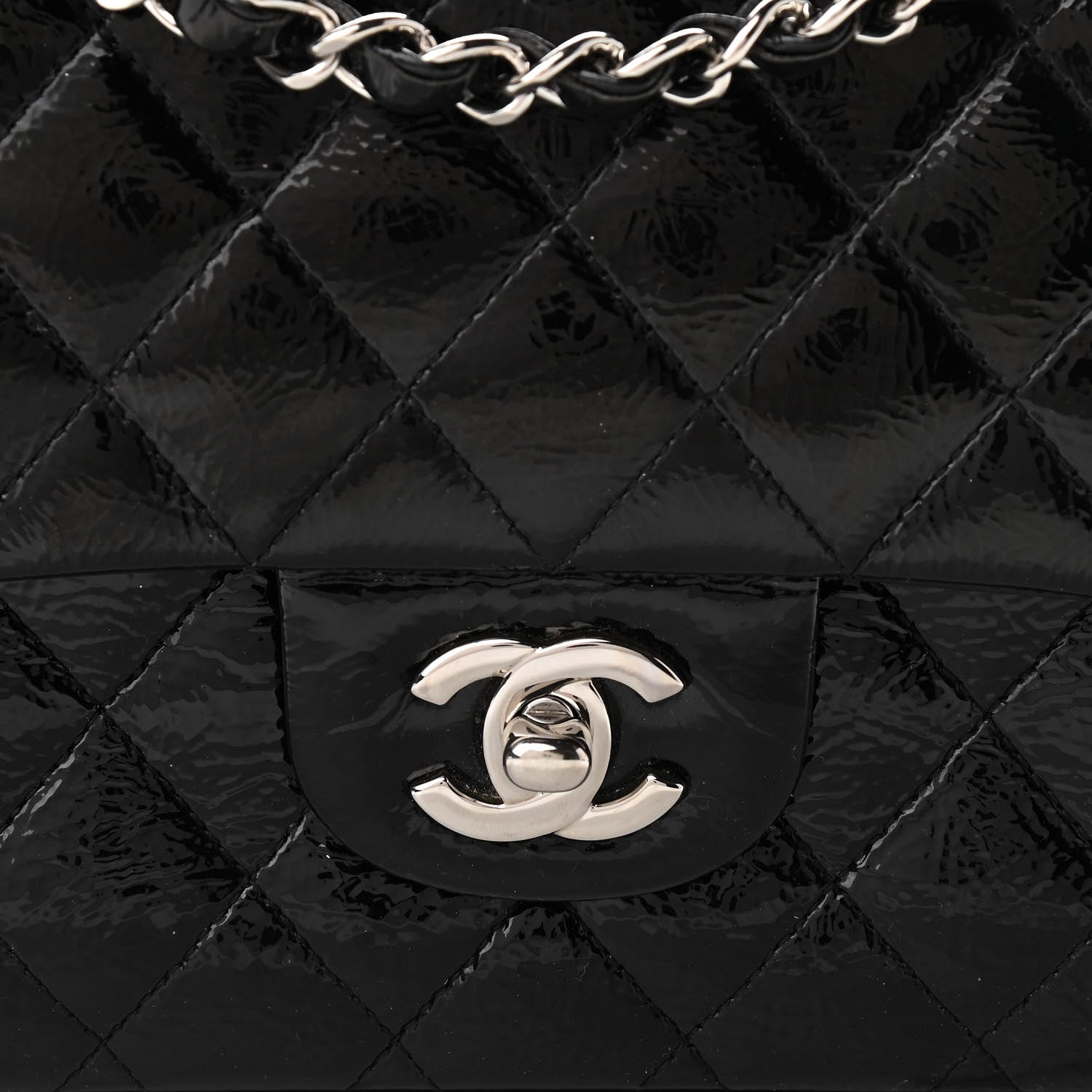 Chanel Distressed Patent Quilted Medium Double Flap Black 8 of 14