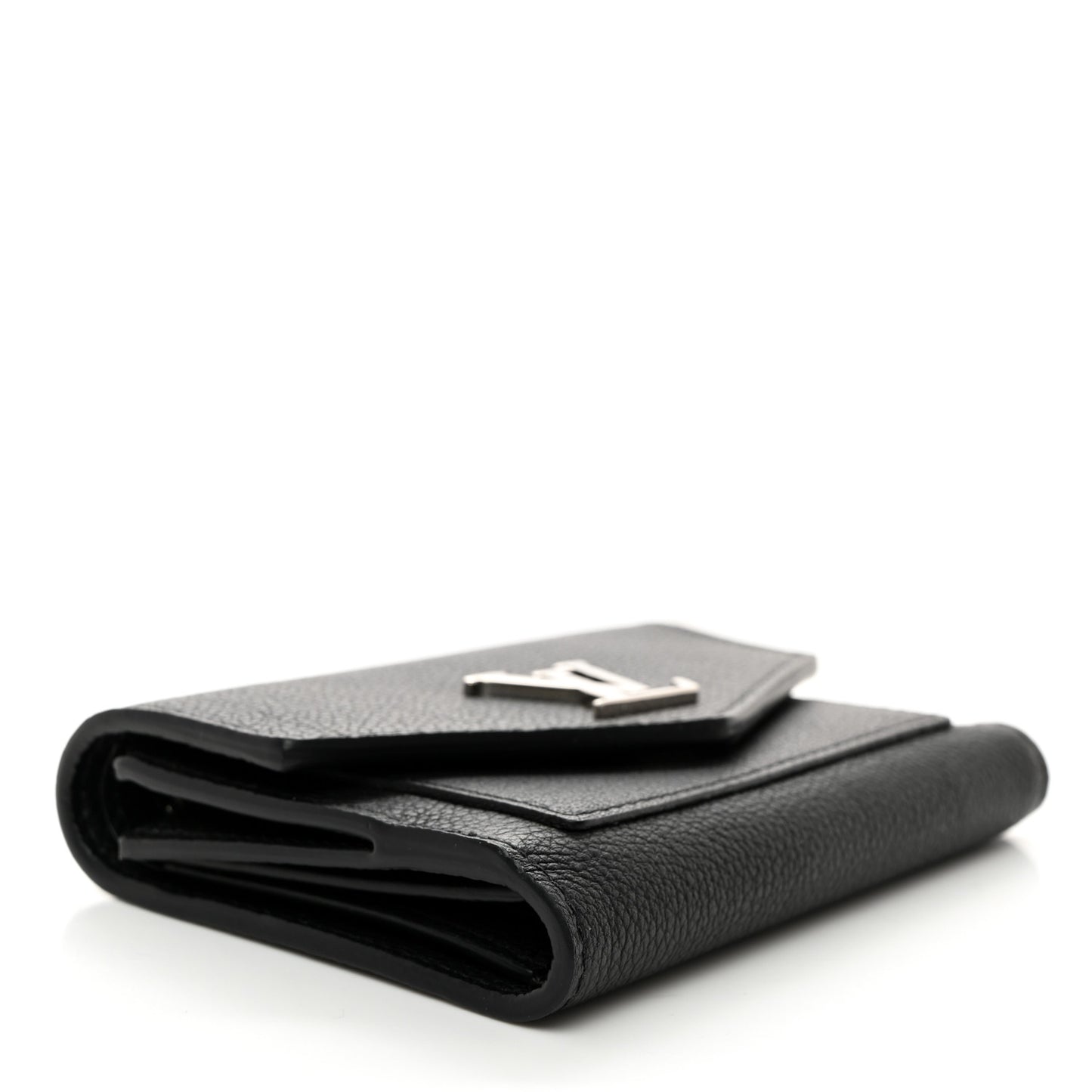 Soft Calfskin My Lockme Compact Wallet Black