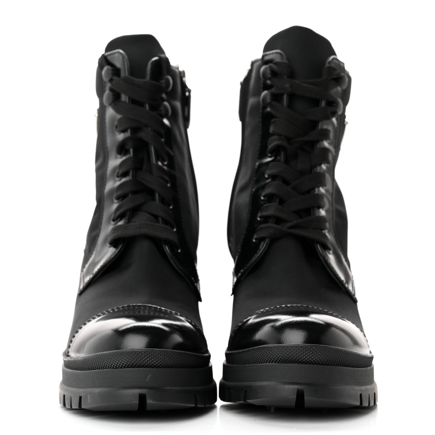 Spazzolato Re-Nylon Metal Triangle Logo Lace Up 55mm Ankle Boots 39.5 Black