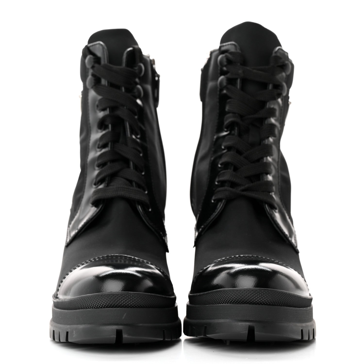 Prada Spazzolato Re-Nylon Metal Triangle Logo Lace Up 55mm Ankle Boots 39.5 Black 2 of 13