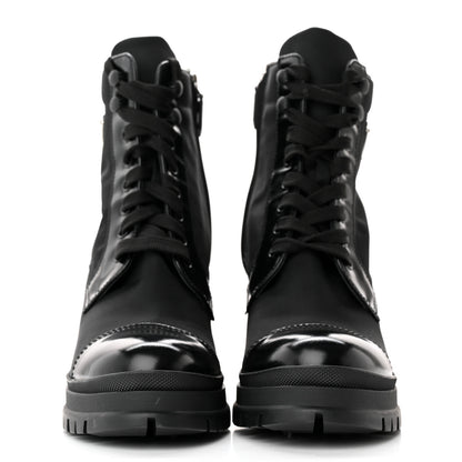 Prada Spazzolato Re-Nylon Metal Triangle Logo Lace Up 55mm Ankle Boots 39.5 Black 2 of 13