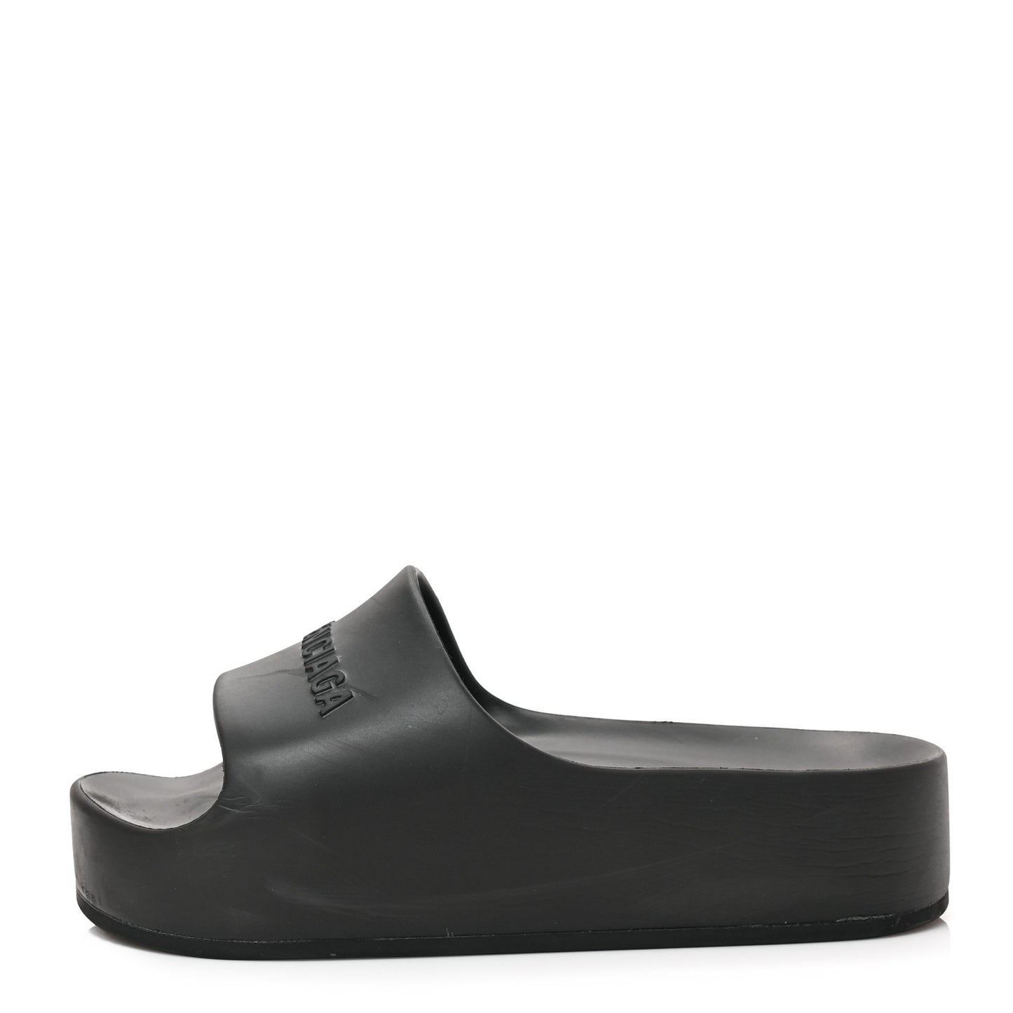 Rubber Chunky Platform Slide Sandals 38 Black